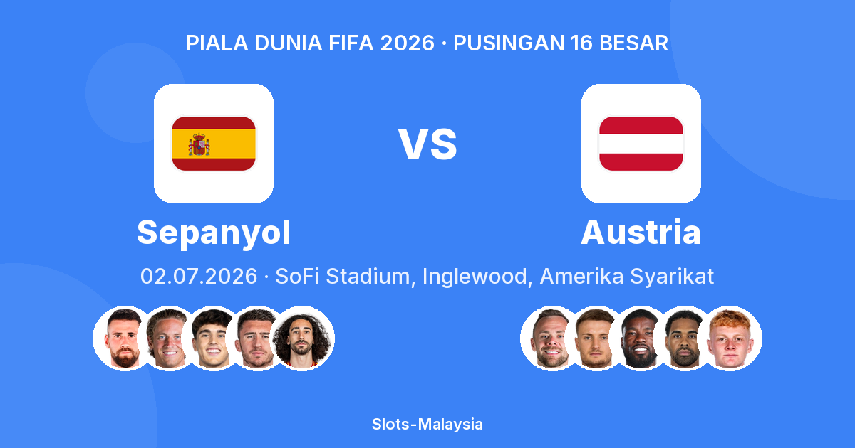 Sepanyol vs Austria — Piala Dunia FIFA 2026, Pusingan 16 Besar — SoFi Stadium, Inglewood, Amerika Syarikat